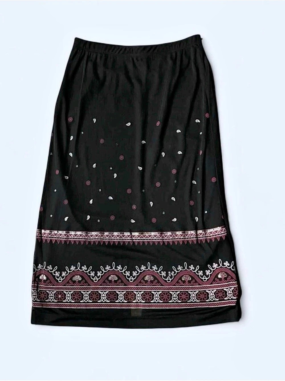 Y2K Vintage Windsor Paisley Border Midi Skirt in Black Size Small